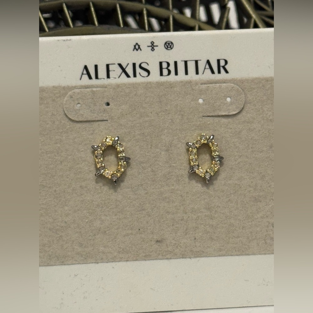 Alexis Bittar Gold and Yellow Crystal Halo Stud Earrings